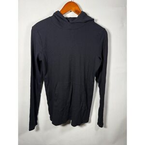 Commando Black Ribbed Knit Hoodie Long Sleeve Pullover Top Size L